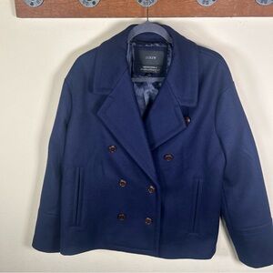 Women’s J Crew Melton Wool Luxury Peacoat Coat 10 Navy